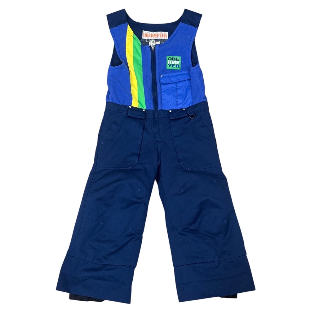 Obermeyer Kids 4 Snow Bibs Navy Blue I-Grow Ski Pants Fleece Upper Herringbone